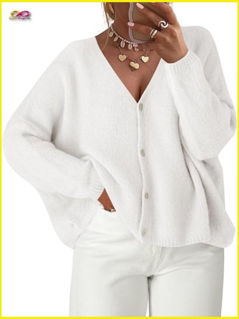 Oversized Open Front Cardigan Sweater V Neck Button Down Knit Winter Outerwear
